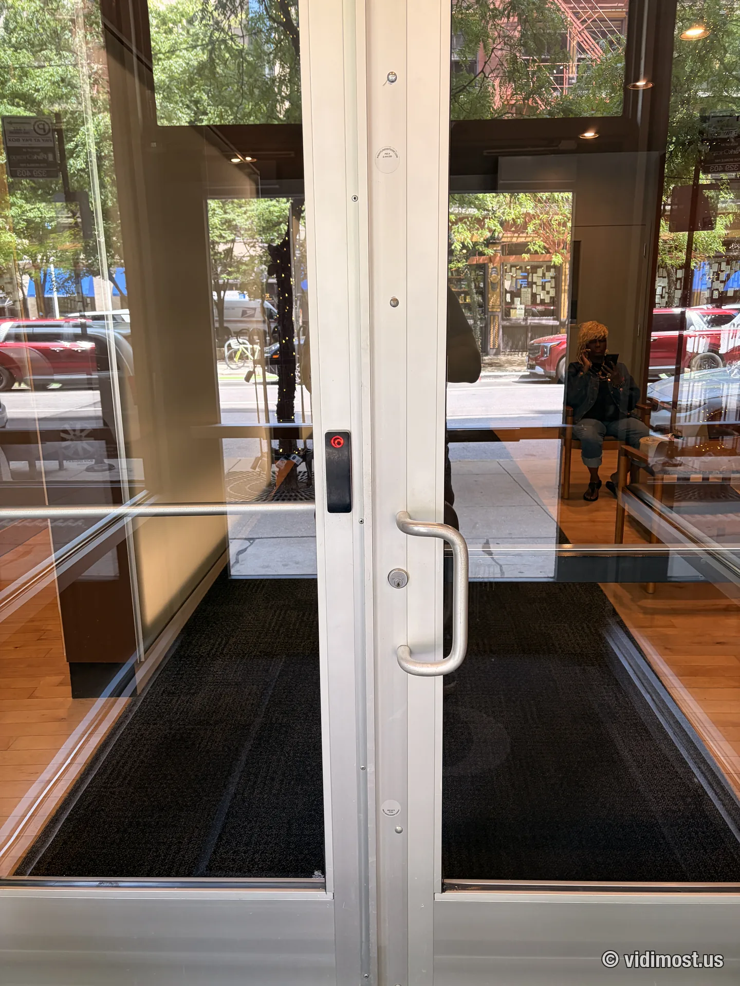 Storefront entrance with Brivo access control reader installed, Chicago small business