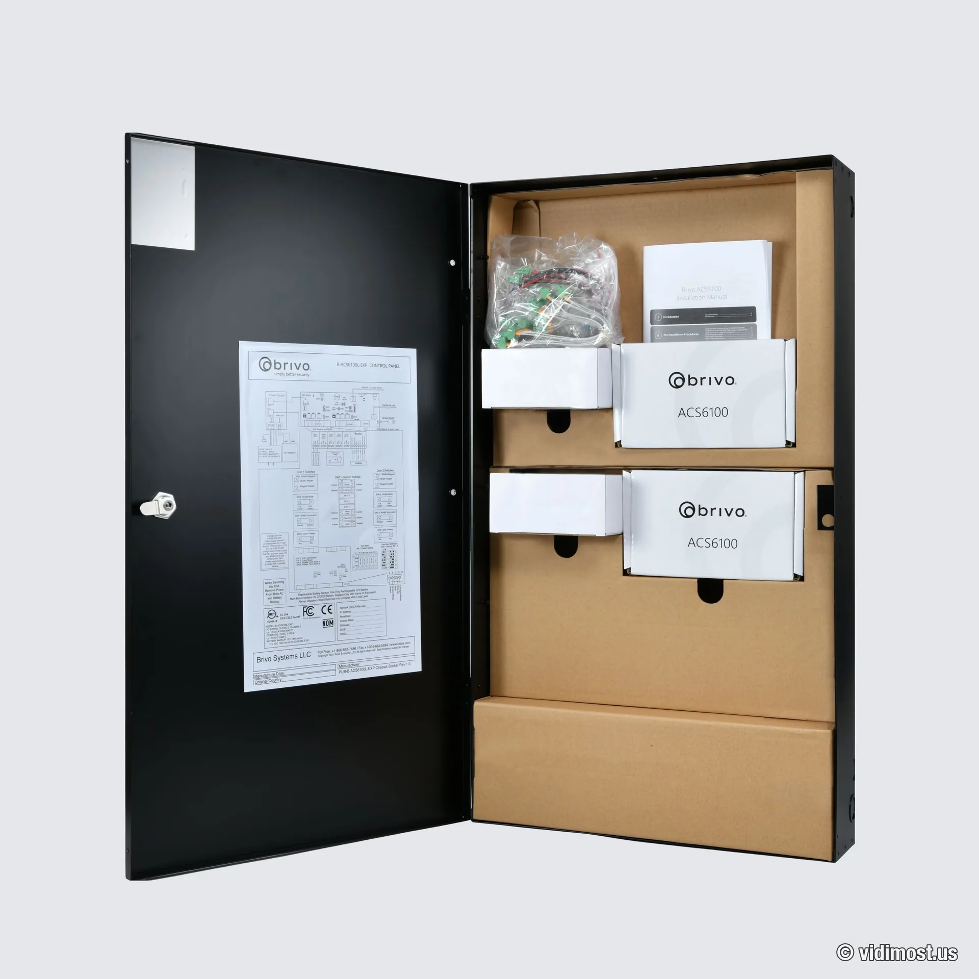 Brivo ACS6100 Large expansion chassis (B-ACS6100L-EXP) — left-hinge wall-mount enclosure with board space for up to 16 added doors
