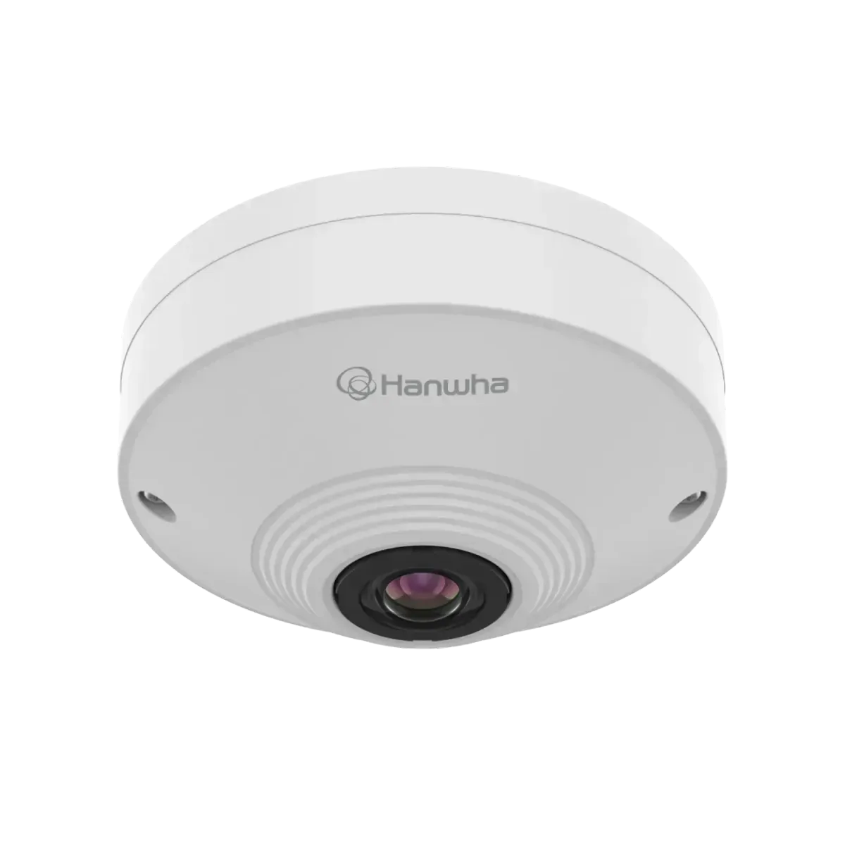 Hanwha QNF-8010 fisheye camera — compact 6MP version for mid-size Chicago garage coverage
